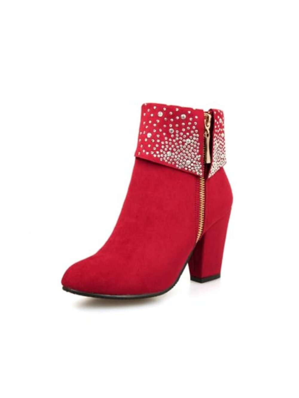 Women Suede Ankle Boots Chunky Heel Zip Round Toe Wedding Dress Booties